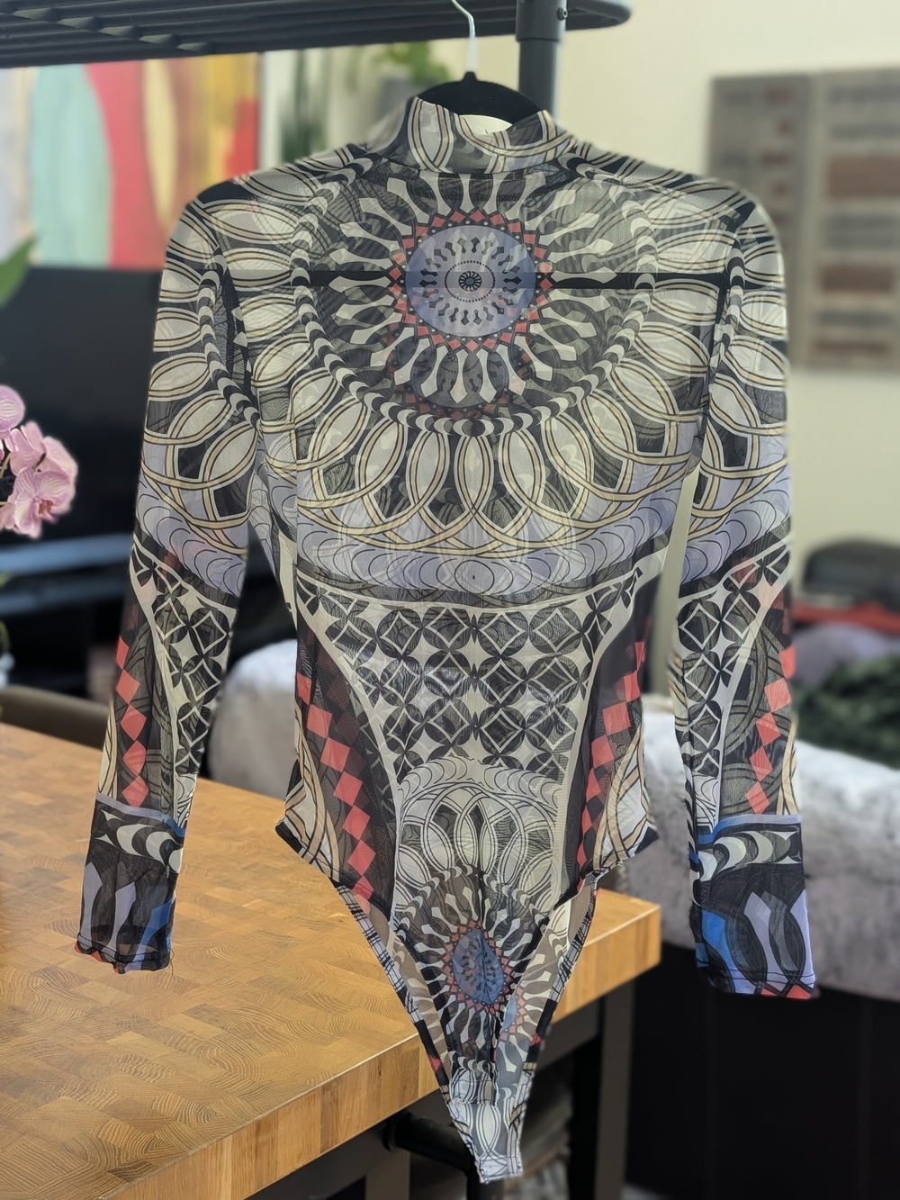 Mandala Mesh Bodysuit in Multicolor